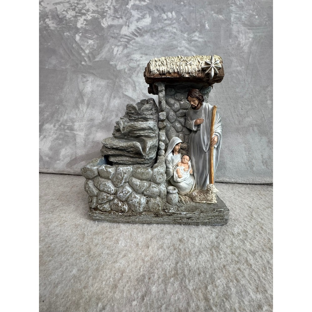 Nativity Scene Water Fountain Holy Family Stable Outdoor Indoor Decor